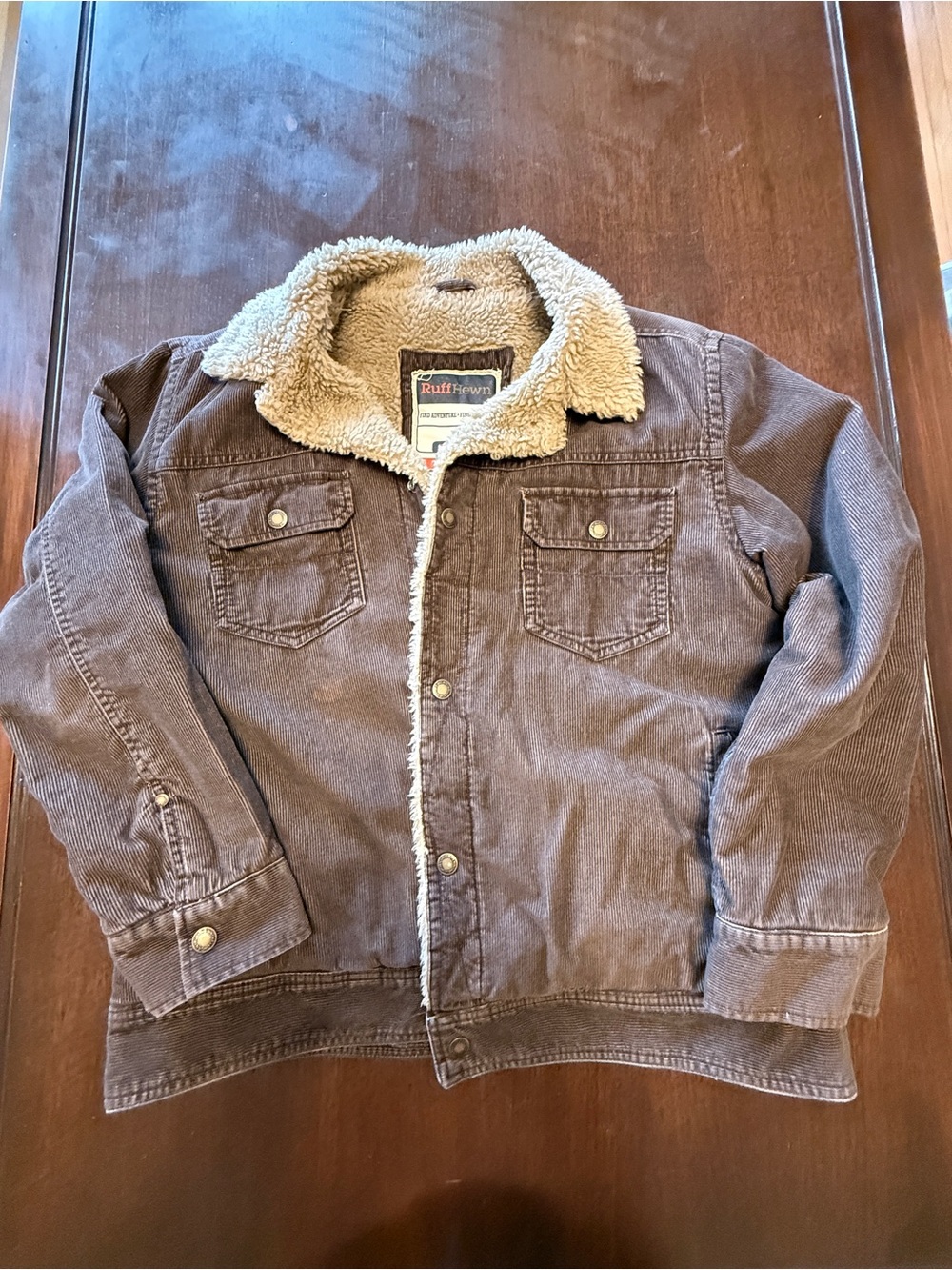 Ruff Hewn Brown Corduroy Bomber Jacket with Cream Sherpa Collar
